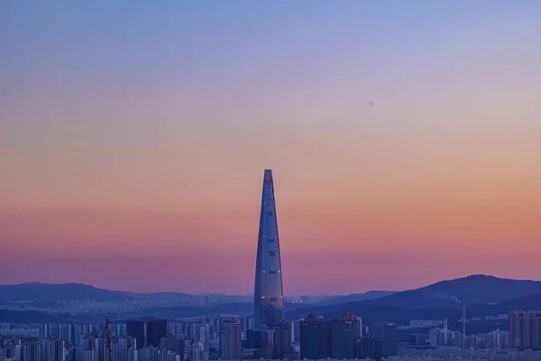 Városkép Éjszaka Szöulban Dél Koreában Naplementekor — Stock Fotó