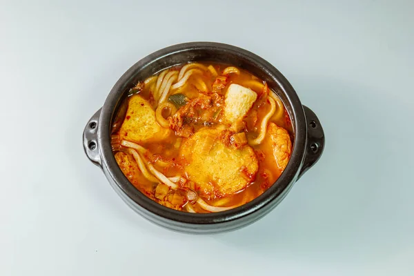 Kimchi Nabe Udon Japonês Estilo Kimchi Hot Pot Udon — Fotografia de Stock
