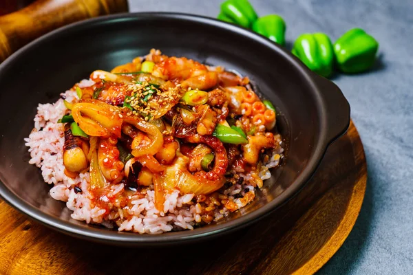 Nakjideopbap Korean Style Spicy Stir Fried Octopus Rice Dish Made — стокове фото