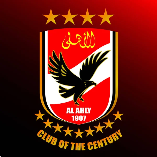 Ahly俱乐部的标志是世纪俱乐部 中间有一只鹰的红旗 — 图库矢量图片