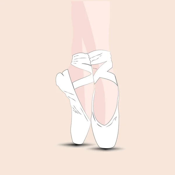 Picioare Balerină Picioare Vârfuri Pantofi Balet Alb Panglici — Vector de stoc