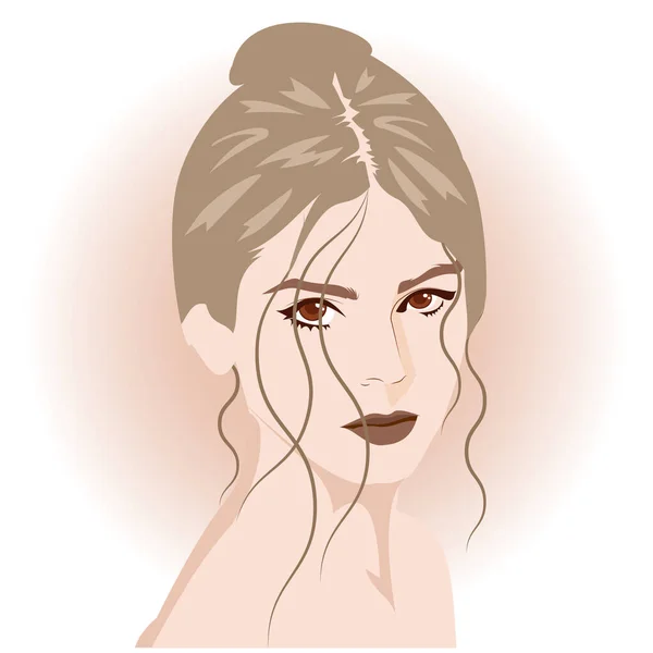 Face Beautiful Girl Looking Her Wide Brown Eyes Her Hair — Vector de stoc