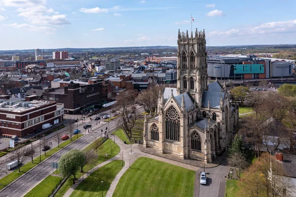 Aerial Landscape View Minster Church George Doncaster Town Centre Cityscape — Foto de Stock