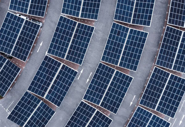 Aerial View Solar Panels Parking Lot Rooftop — Stockfoto