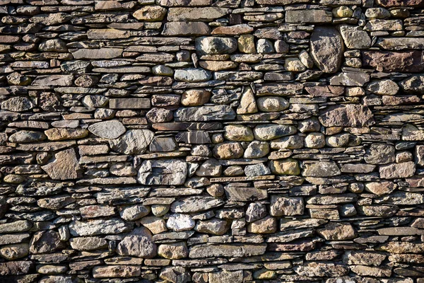 Full Frame Texture Background Tall Wide Dry Stone Wall Typical — Stock Photo, Image