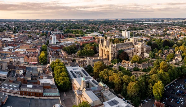 Peterborough August 2022 Aerial Cityscape Peterborough Cathedral Town Centre Sunset — 图库照片