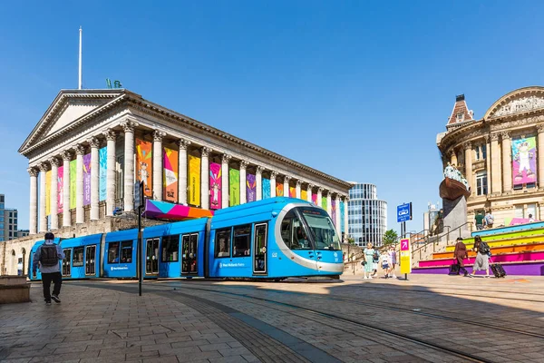 Birmingham July 2022 West Midlands Metro Tram Travelling Tracks Victoria — Stock Photo, Image