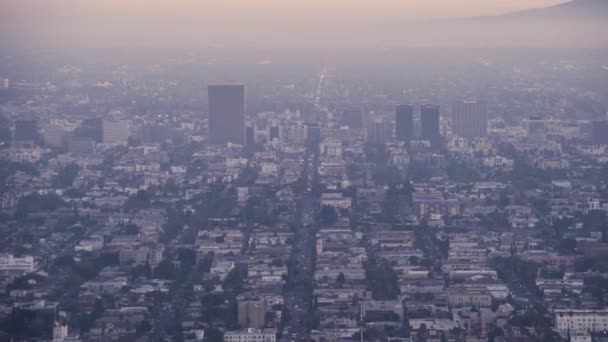 Città di Los Angeles panorama urbano vista panoramica al tramonto — Video Stock