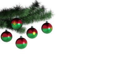 Burkina Faso bayrağıyla Noel balonu. Döngülü animasyon. 4K görüntü. Dahili alfa kanalı