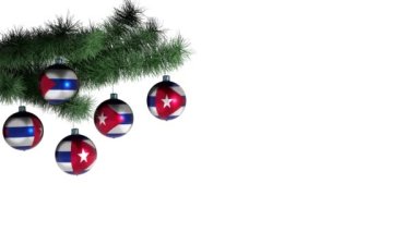 Küba bayraklı Noel balonu. Döngülü animasyon. 4K görüntü. Dahili alfa kanalı