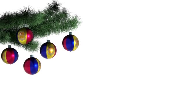 Globo Navideño Con Bandera Andorra Animación Bucle Imágenes Canal Alfa — Vídeos de Stock