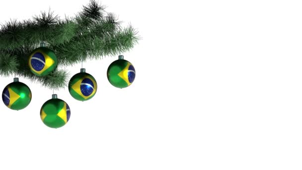Weihnachtsballon Mit Der Flagge Brasiliens Looping Animation Filmmaterial Integrierter Alpha — Stockvideo