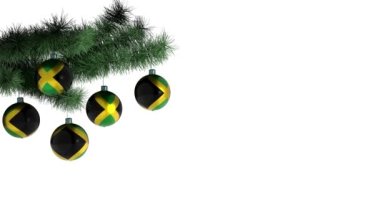 Jamaika bayraklı Noel balonu. Döngülü animasyon. 4K görüntü. Dahili alfa kanalı