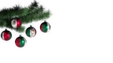 Meksika bayraklı Noel balonu. Döngülü animasyon. 4K görüntü. Dahili alfa kanalı