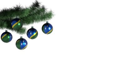 Solomon Adaları bayrağıyla Noel balonu. Döngülü animasyon. 4K görüntü. Dahili alfa kanalı