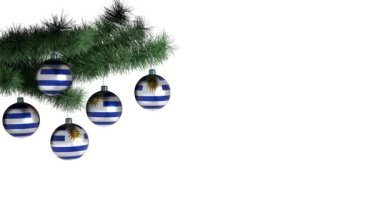 Uruguay bayrağıyla Noel balonu. Döngülü animasyon. 4K görüntü. Dahili alfa kanalı