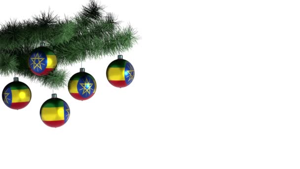 Weihnachtsballon Mit Der Flagge Äthiopiens Looping Animation Filmmaterial Integrierter Alpha — Stockvideo