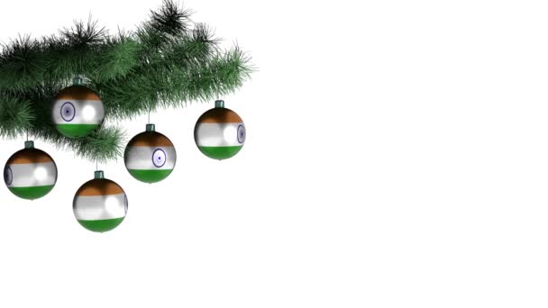 Globo Navidad Con Bandera India Animación Bucle Imágenes Canal Alfa — Vídeos de Stock