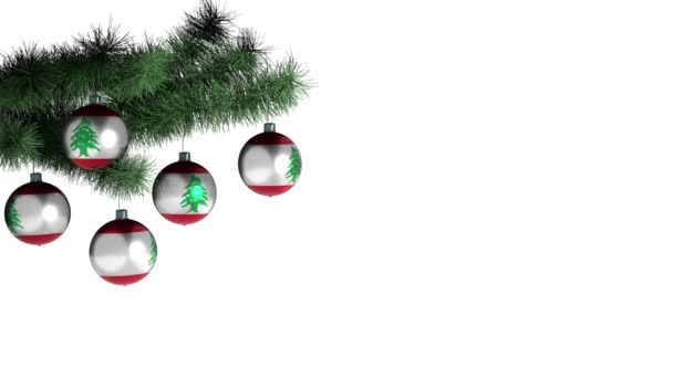 Globo Navidad Con Bandera Del Líbano Animación Bucle Imágenes Canal — Vídeos de Stock