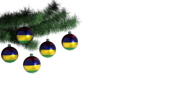 Χριστουγεννιάτικο Μπαλόνι Σημαία Του Μαυρίκιου Κινούμενα Σχέδια Πλάνα Ενσωματωμένο Κανάλι — Αρχείο Βίντεο