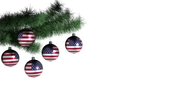 挂满美国国旗的圣诞气球 循环动画 4K镜头 内置Alpha信道 — 图库视频影像