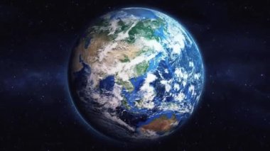 Dünyanın uzaydan şehire yakınlaşması. Üç boyutlu animasyon. Harbin şehrini yakınlaştır. Video görüntülerini stokla. NASA 'dan 4K Görüntü