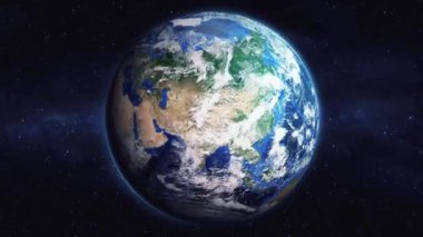 Dünyanın uzaydan şehire yakınlaşması. Üç boyutlu animasyon. Oran şehrini yakınlaştır. Video görüntülerini stokla. NASA 'dan 4K Görüntü