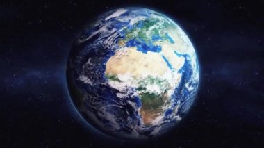 Dünyanın uzaydan şehire yakınlaşması. Üç boyutlu animasyon. Poznan şehrini yakınlaştır. Video görüntülerini stokla. NASA 'dan 4K Görüntü
