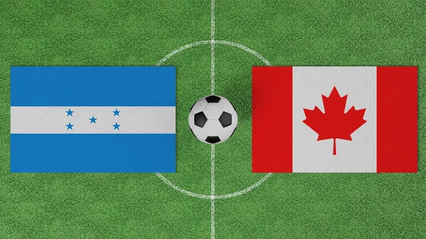 Futbol maçı, Honduras Kanada 'ya karşı, futbol sahasında futbol topu olan ülkelerin bayrakları.