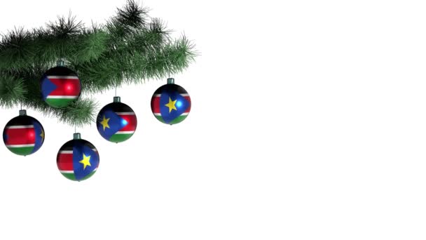 Christmas Balls Christmas Tree Flag South Sudan — Stock Video