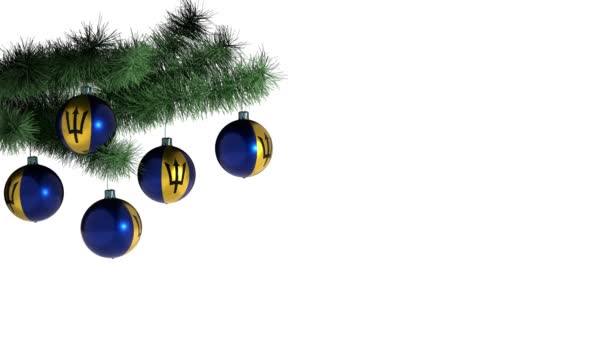 挂着巴巴多斯国旗的圣诞树上的圣诞球 — 图库视频影像