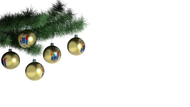 Χριστουγεννιάτικες Μπάλες Στο Χριστουγεννιάτικο Δέντρο Σημαία Του New Jersey — Αρχείο Βίντεο