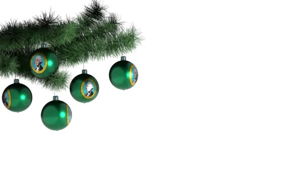 Palle Natale Sull Albero Natale Con Bandiera Washington — Video Stock