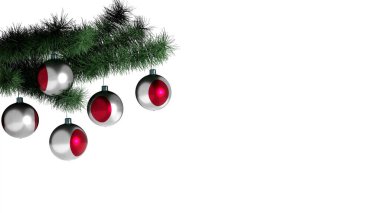 Beyaz arka planda Noel ağacına asılı 5 Noel topu. Japonya bayrağı taşaklara boyanmış.