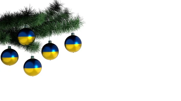 Bolas Natal Penduradas Uma Árvore Natal Fundo Branco Bandeira Ucrânia — Fotografia de Stock