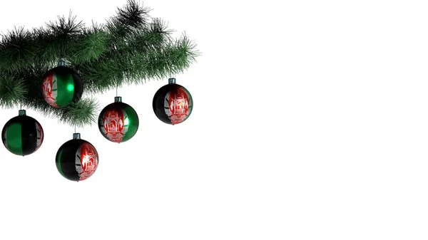 Vánoční Koule Visí Vánočním Stromečku Bílém Pozadí Afghánská Vlajka Vyobrazena — Stock fotografie