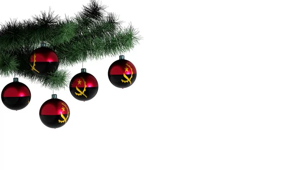 Palline Natale Appese Albero Natale Sfondo Bianco Bandiera Angola Dipinta — Foto Stock