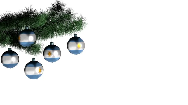 Palline Natale Appese Albero Natale Sfondo Bianco Bandiera Argentina Dipinta — Foto Stock