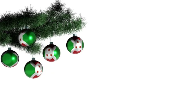 Palline Natale Appese Albero Natale Sfondo Bianco Bandiera Burundi Dipinta — Foto Stock