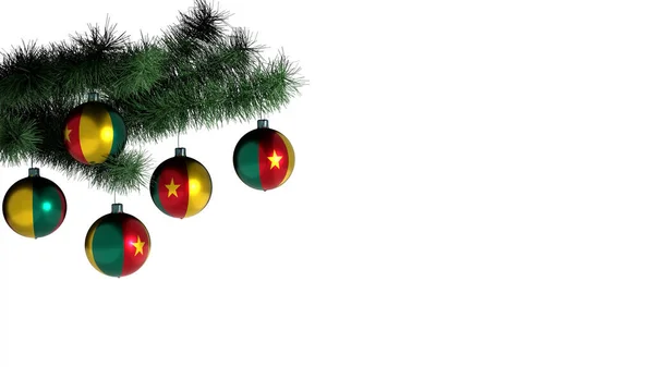 Рождественских Шаров Висят Елке Белом Фоне Флаг Камеруна Нарисован Шарах — стоковое фото