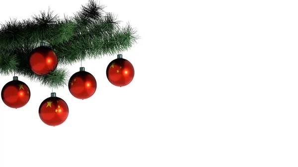 Palline Natale Appese Albero Natale Sfondo Bianco Bandiera Della Cina — Foto Stock