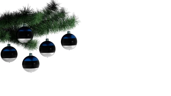 Bolas Natal Penduradas Uma Árvore Natal Fundo Branco Bandeira Estônia — Fotografia de Stock