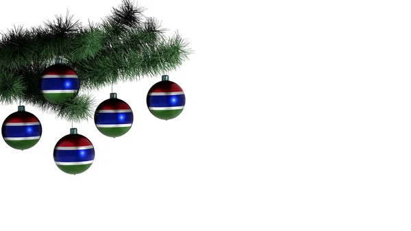 Palline Natale Appese Albero Natale Sfondo Bianco Bandiera Gambia Dipinta — Foto Stock