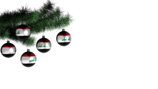 Julbollar Hänger Julgran Vit Bakgrund Iraks Flagga Målad Kulorna — Stockfoto