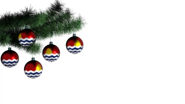 Рождественских Шаров Висят Елке Белом Фоне Флаг Кирибати Нарисован Шарах — стоковое фото