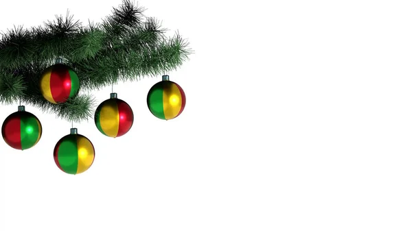 Weihnachtskugeln Hängen Einem Weihnachtsbaum Auf Weißem Hintergrund Die Flagge Malis — Stockfoto