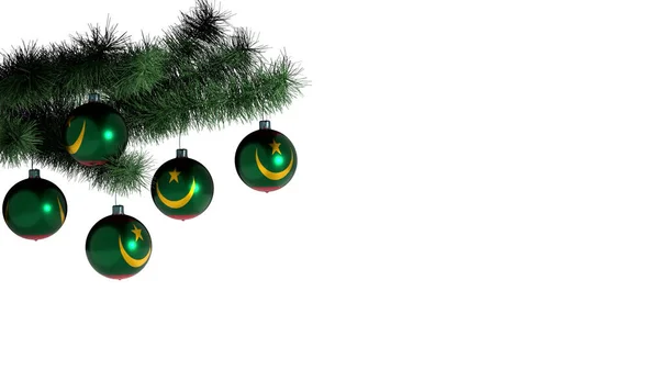 Christmas Balls Hanging Christmas Tree White Background Flag Mauritania Painted — Stock Photo, Image