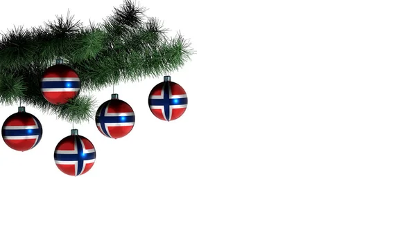 Palline Natale Appese Albero Natale Sfondo Bianco Bandiera Norway Dipinta — Foto Stock