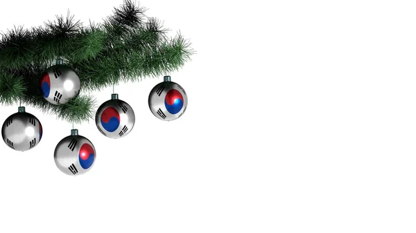 크리스마스 트리에 배경에 있습니다 한국의 국기가 그려져 — 스톡 사진