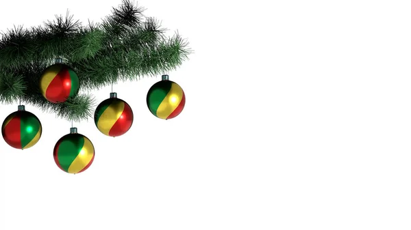 Рождественских Шаров Висят Елке Белом Фоне Флаг Республики Конго Нарисован — стоковое фото